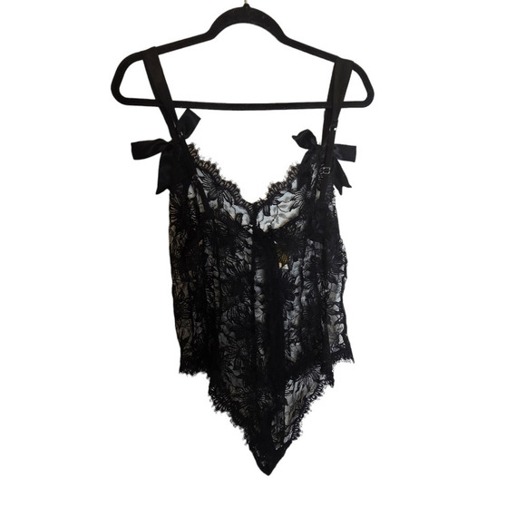 Vintage Victoria’s Secret Gold Label Black Lace Satin Bow Teddy - Picture 1 of 7